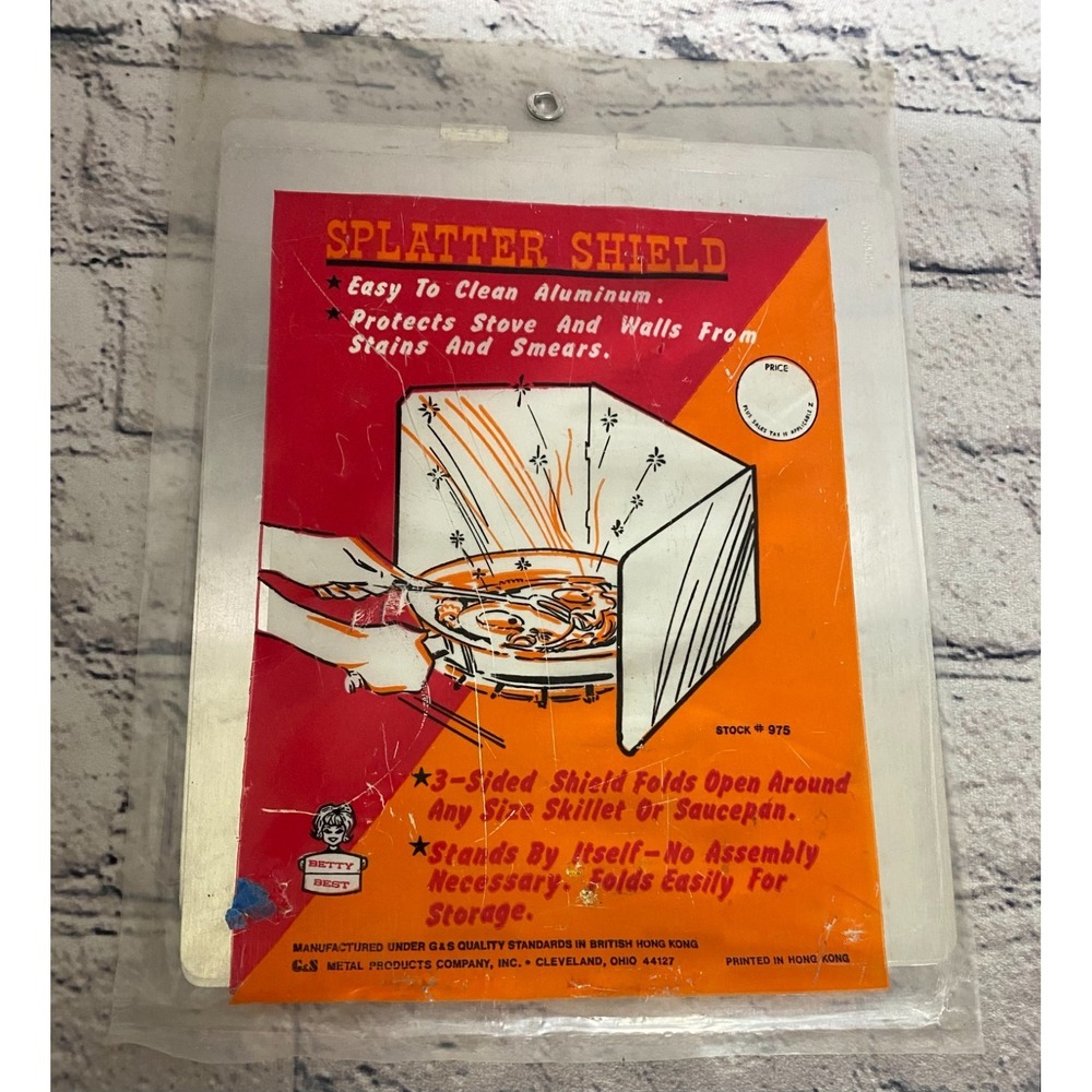 Vintage New Betty Best Aluminum 3 Sided Folds Splatter Shield Stove Camping